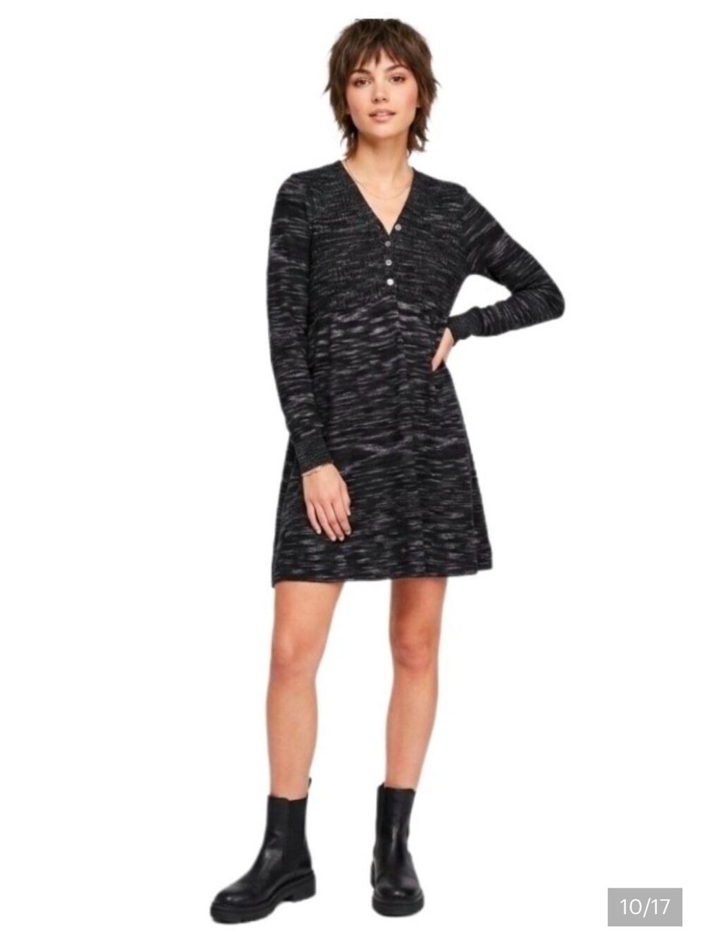 Free People Rain or Shine Dress Womens Large Charcoal Boho Whimsigoth Cozychic
